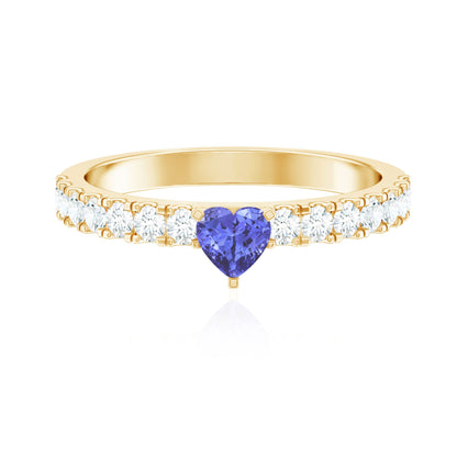Natural Tanzanite Heart Proposal Ring with Diamond