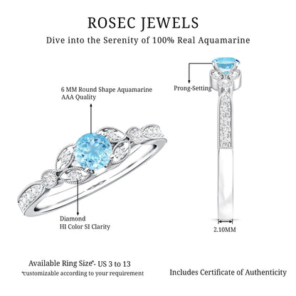 Natural Aquamarine Diamond Engagement Ring With Certificate