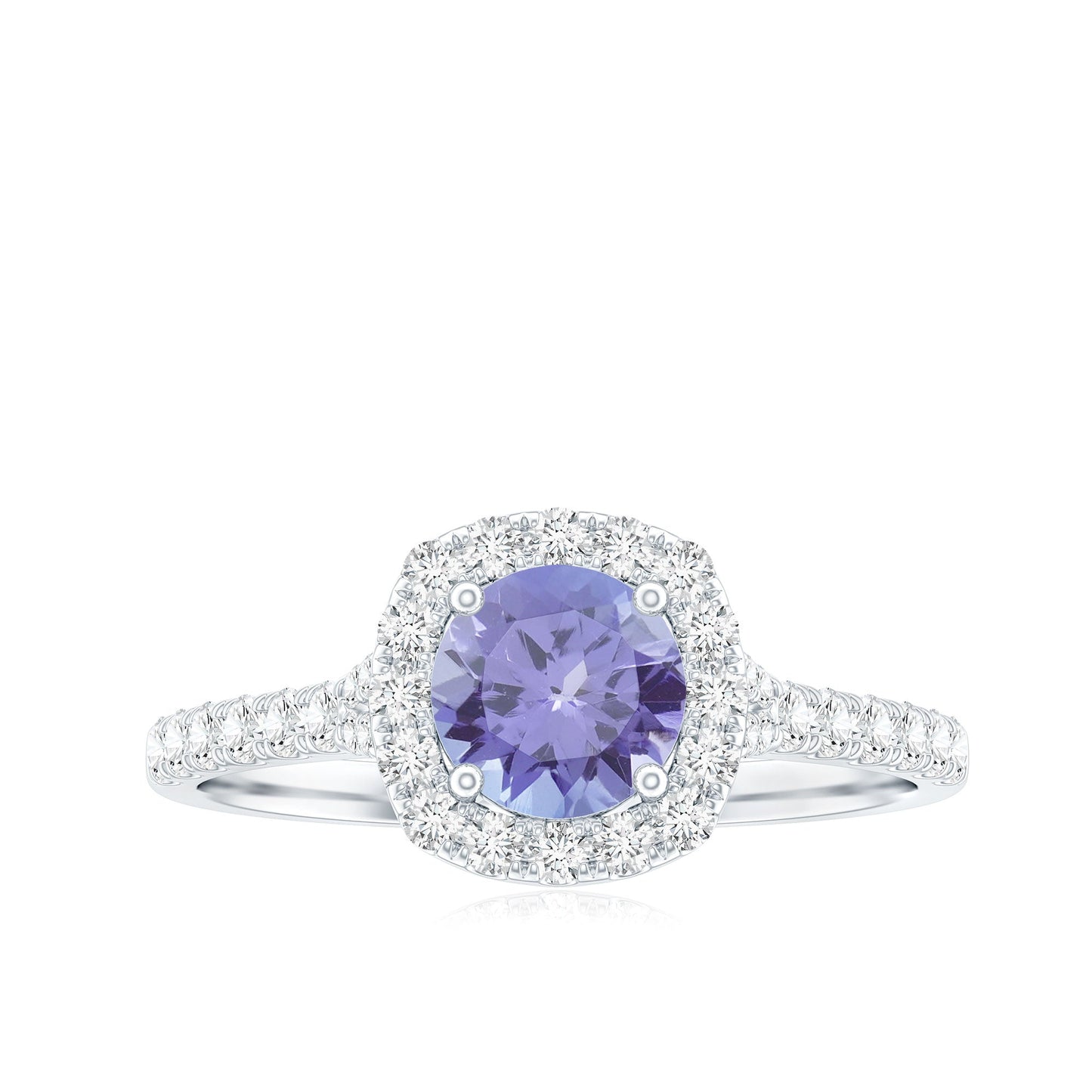 Genuine Tanzanite Halo Engagement Ring with Diamond