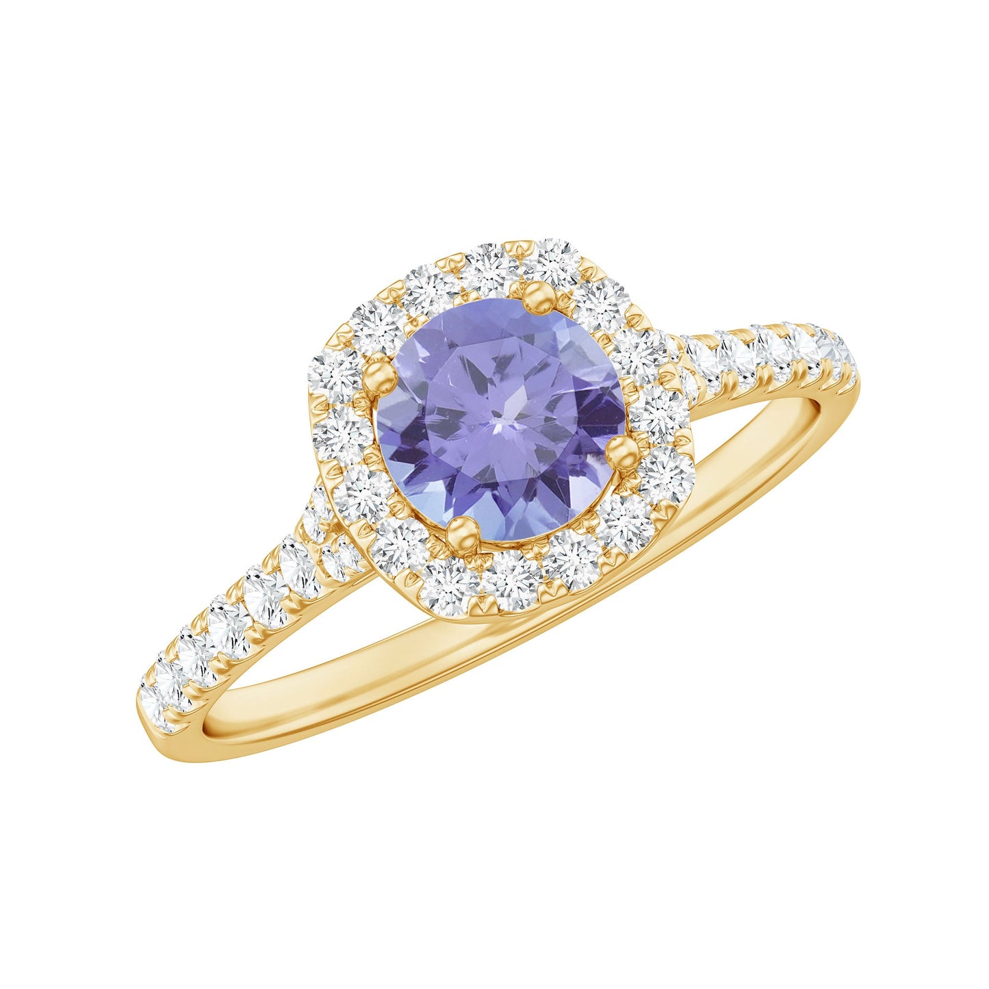 Genuine Tanzanite Halo Engagement Ring with Diamond