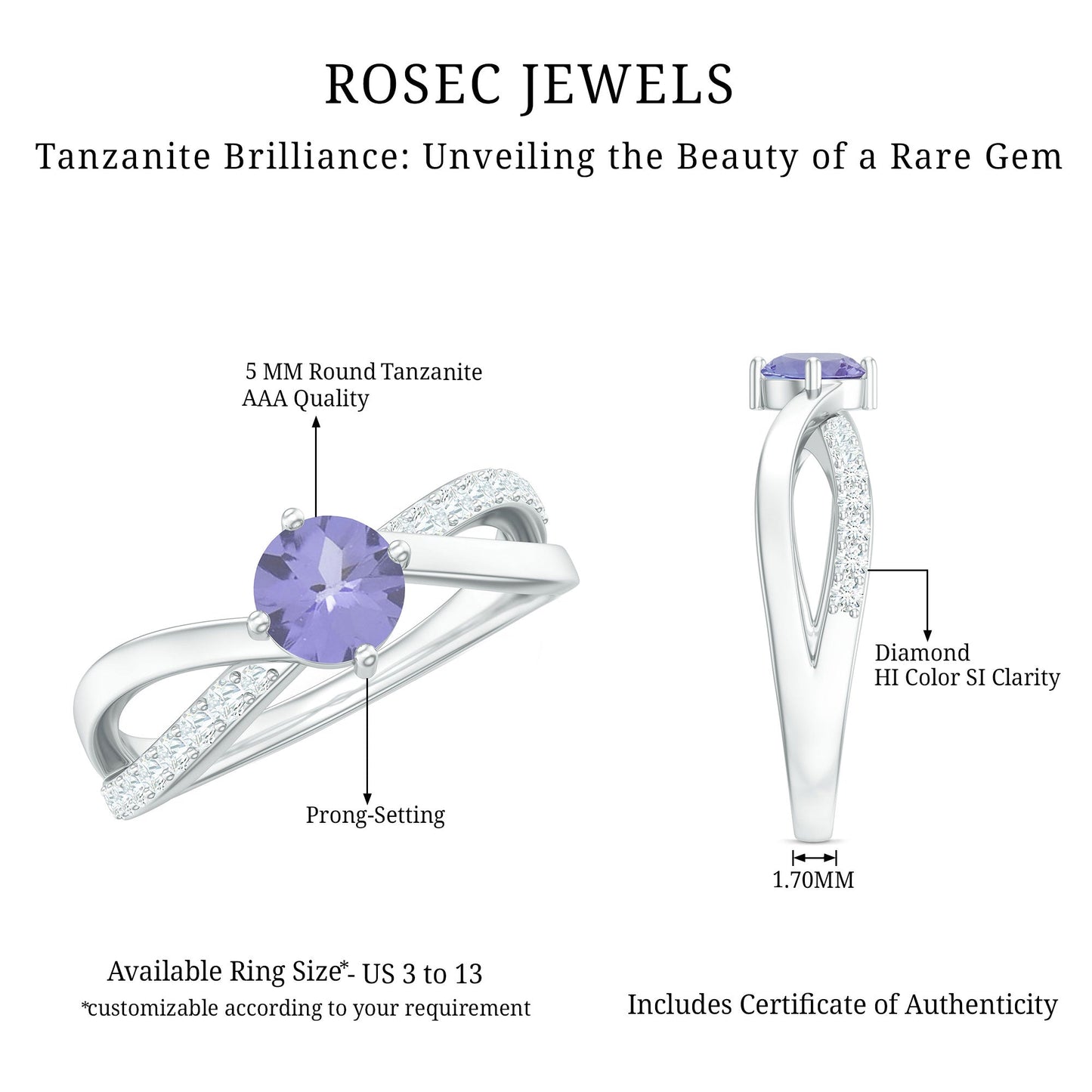 Certified Tanzanite Infinity Proposal Ring with Diamond