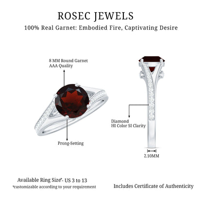 Natural Garnet Solitaire Engagement Ring with Diamond Split Shank