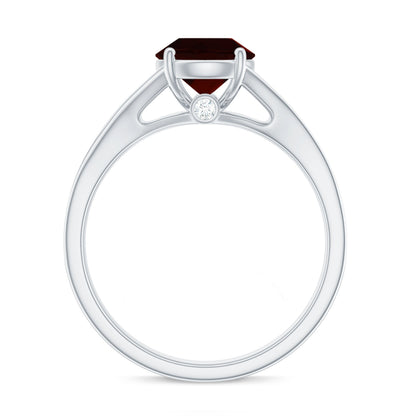 Natural Garnet Solitaire Engagement Ring with Diamond Split Shank