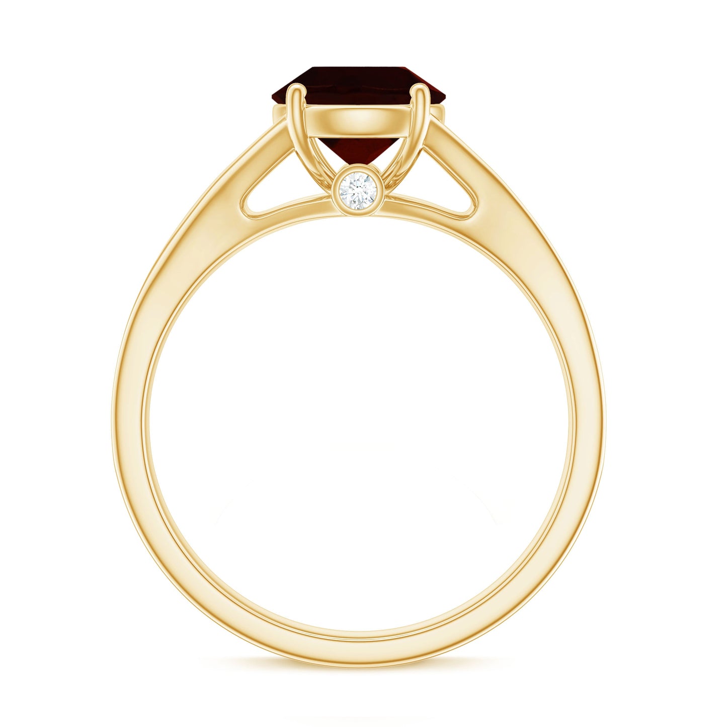 Natural Garnet Solitaire Engagement Ring with Diamond Split Shank
