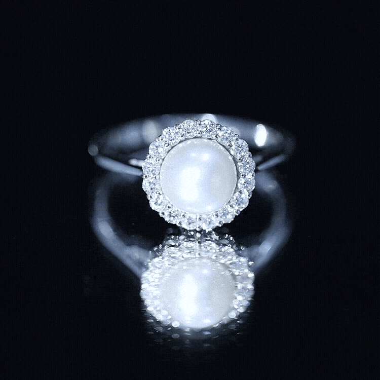 Real 7.4 Carat Freshwater Pearl Engagement Ring with Diamond Halo