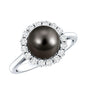 Natural Tahitian Pearl and Diamond Halo Engagement Ring