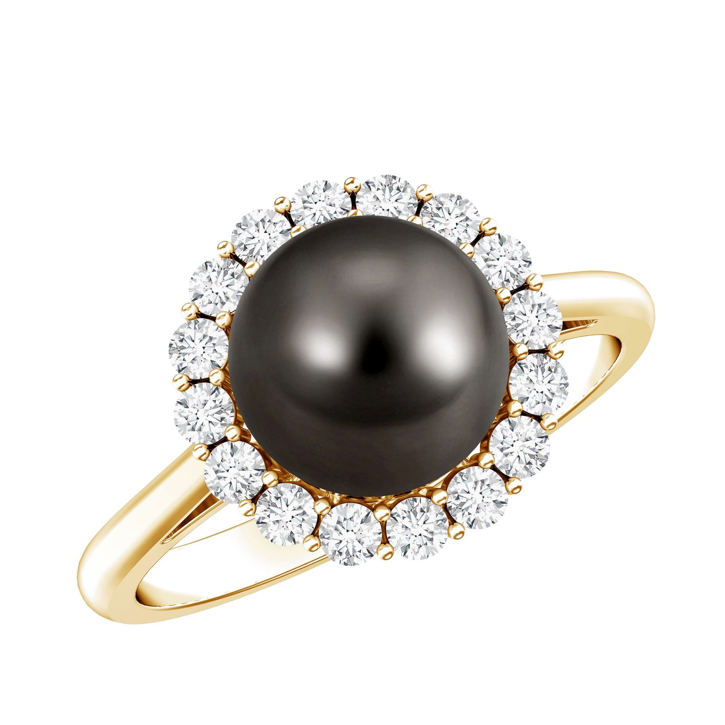 Natural Tahitian Pearl and Diamond Halo Engagement Ring