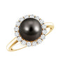 Natural Tahitian Pearl and Diamond Halo Engagement Ring