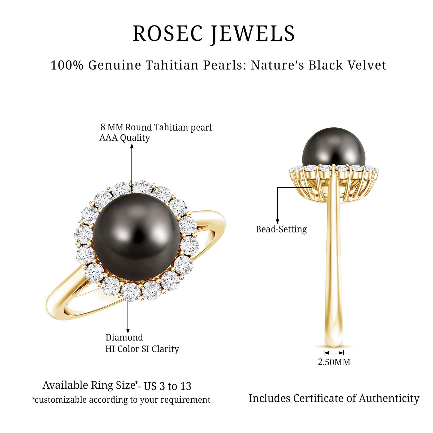 Natural Tahitian Pearl and Diamond Halo Engagement Ring