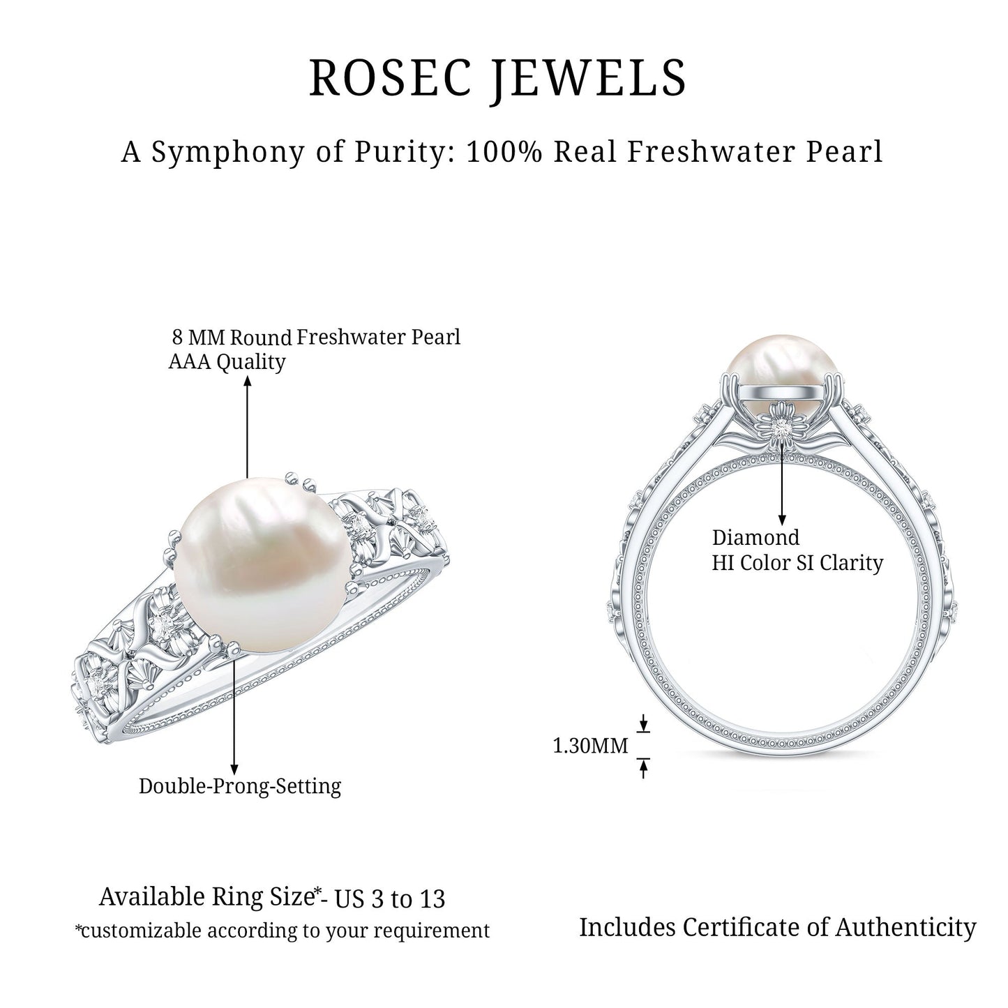 Nature Inspired 7.4 Carat Freshwater Pearl Diamond Engagement Ring