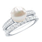 Natural White Pearl Wedding Bridal Ring Set with Moissanite