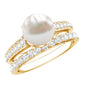 Natural White Pearl Wedding Bridal Ring Set with Moissanite