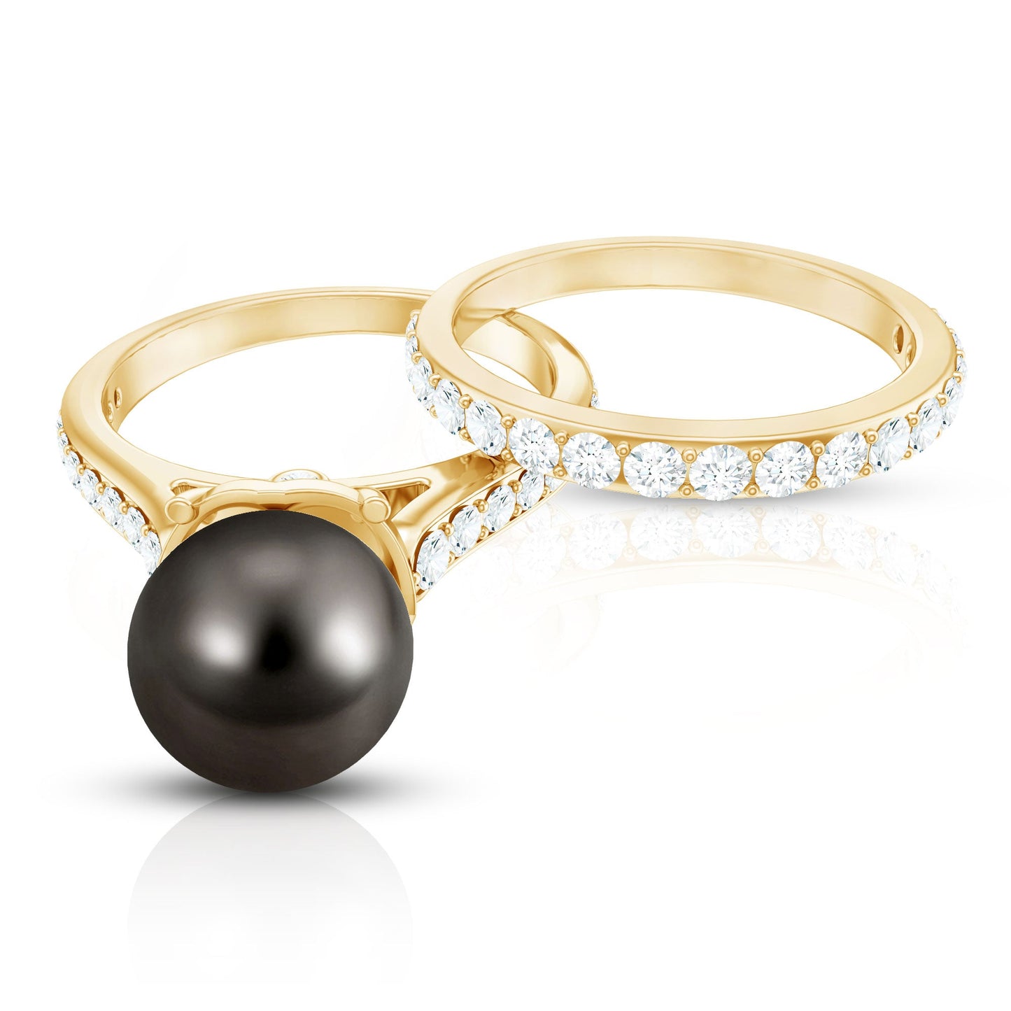 Elegant Wedding Ring Set with 7.5 Carat Tahitian Pearl and Moissanite