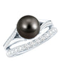 Designer Tahitian Black Pearl Wedding Ring Set with Moissanite