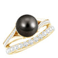 Designer Tahitian Black Pearl Wedding Ring Set with Moissanite