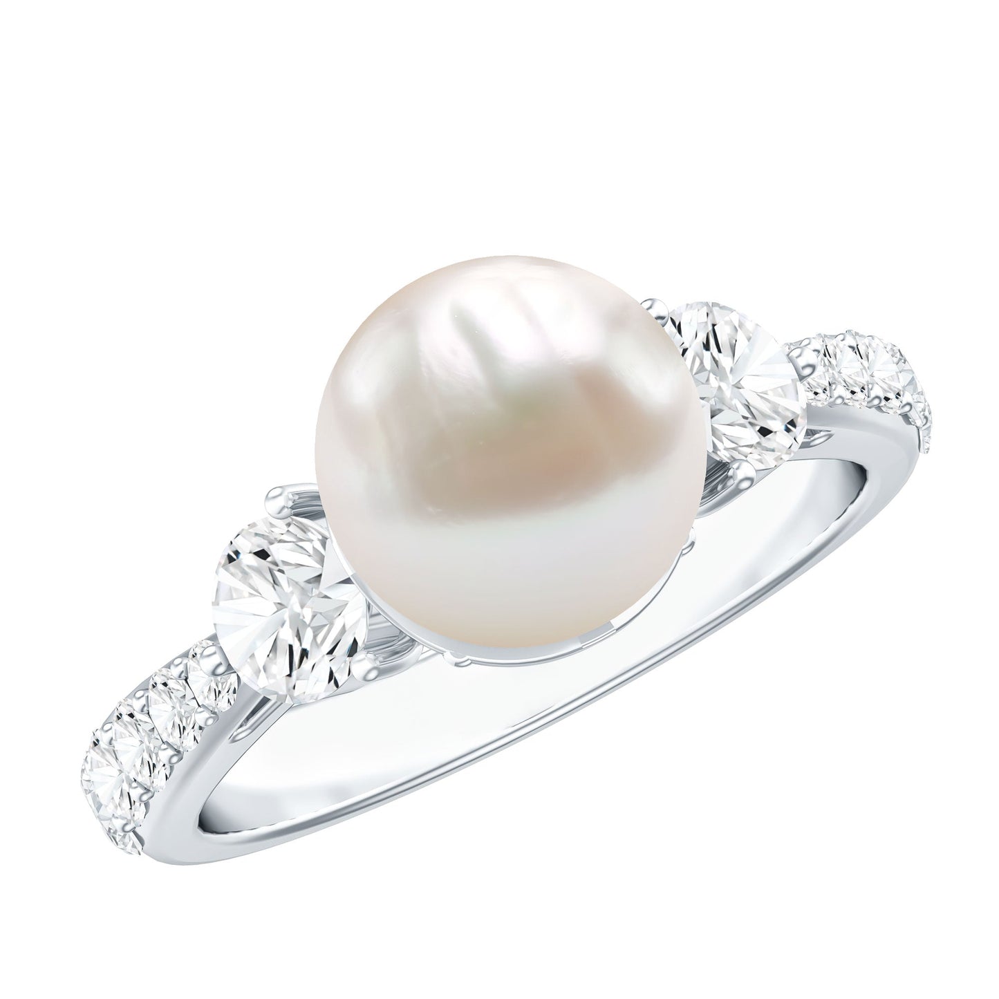 Cultured 7.4 Carat Freshwater Pearl Engagement Ring with Moissanite