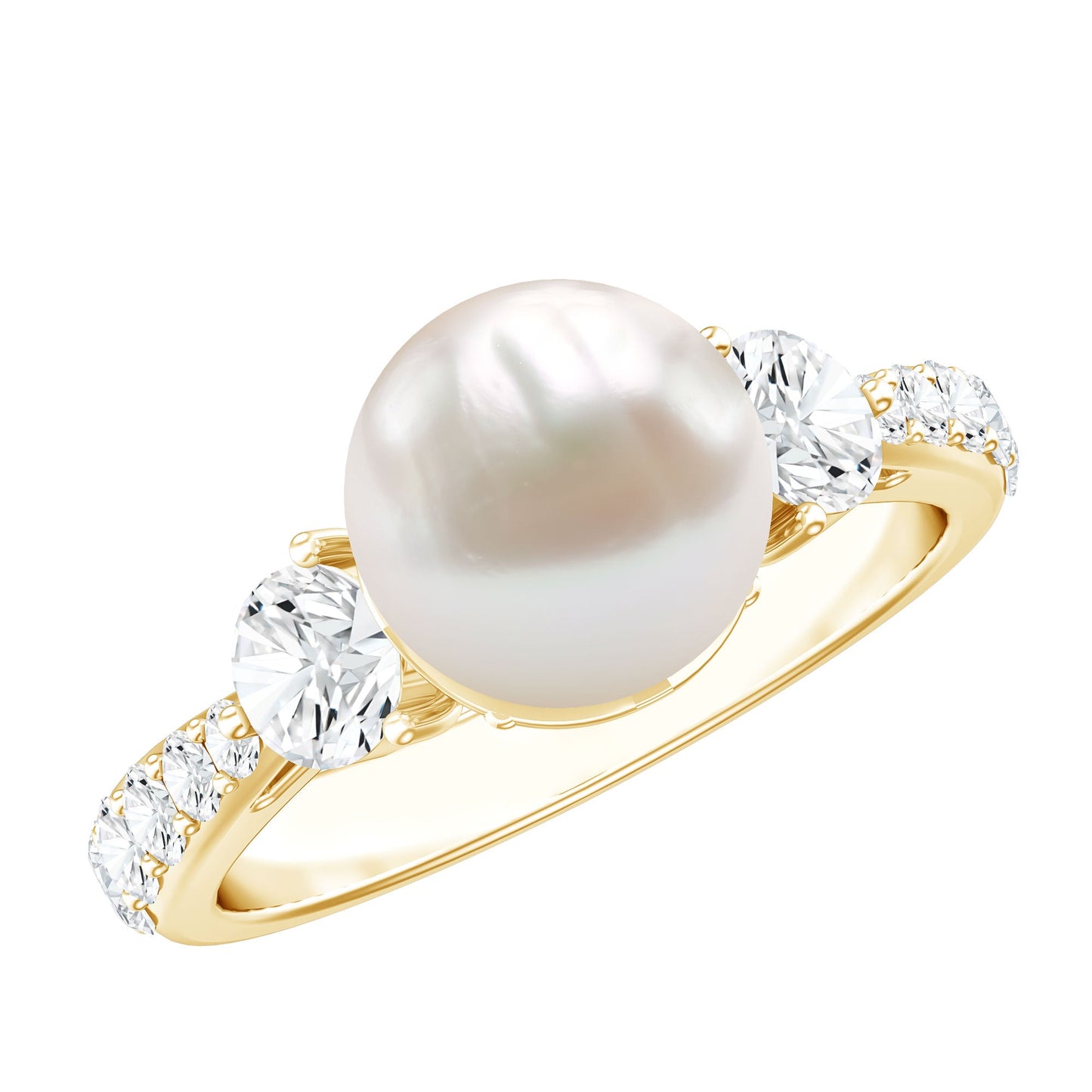 Cultured 7.4 Carat Freshwater Pearl Engagement Ring with Moissanite