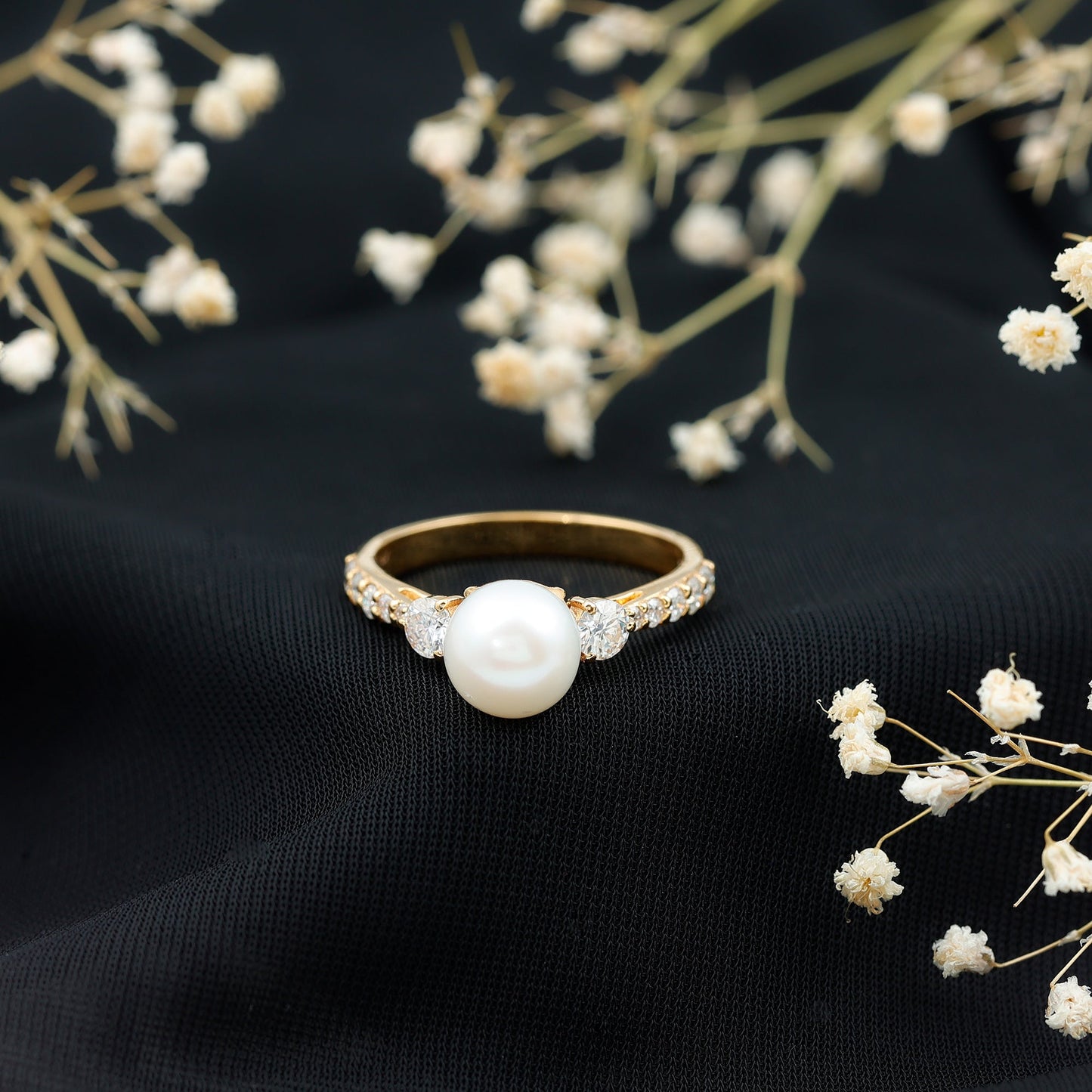 Cultured 7.4 Carat Freshwater Pearl Engagement Ring with Moissanite