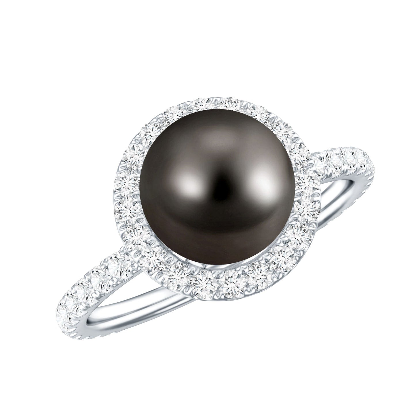 Halo Engagement Ring with Tahitian Pearl and Diamond