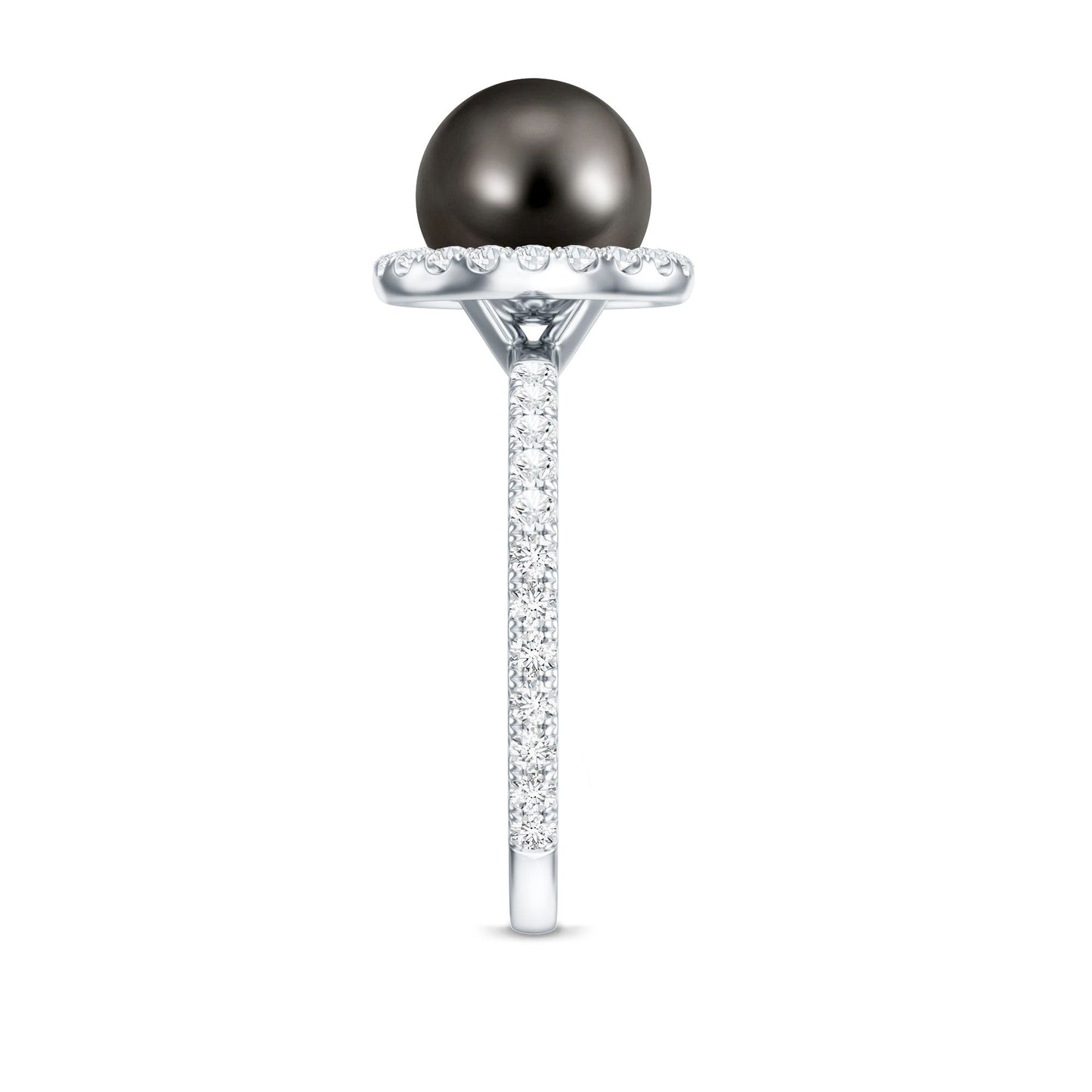 Halo Engagement Ring with Tahitian Pearl and Diamond