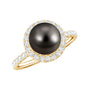 Halo Engagement Ring with Tahitian Pearl and Diamond