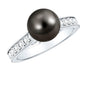 Natural Tahitian Pearl Cathedral Engagement Ring with Diamond Side Stones