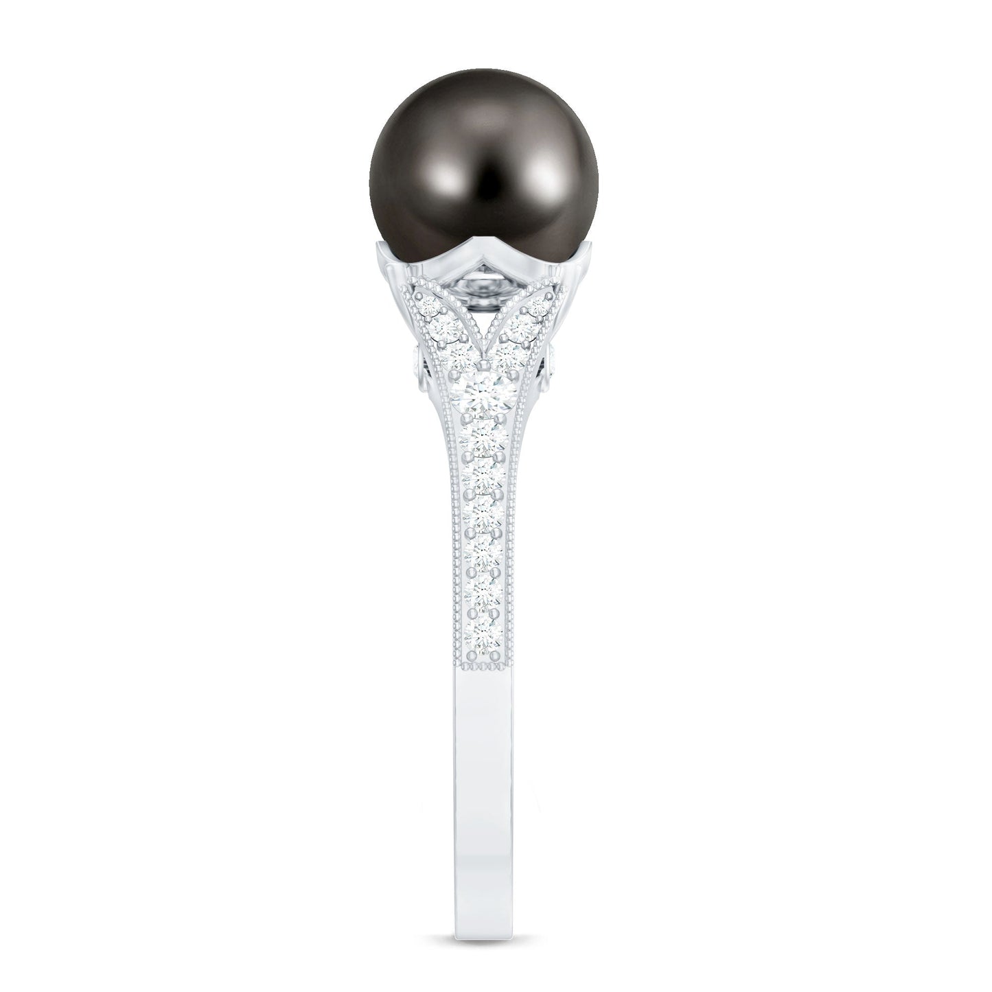 7.5 Carat Tahitian Black Pearl Cathedral Engagement Ring with Diamonds