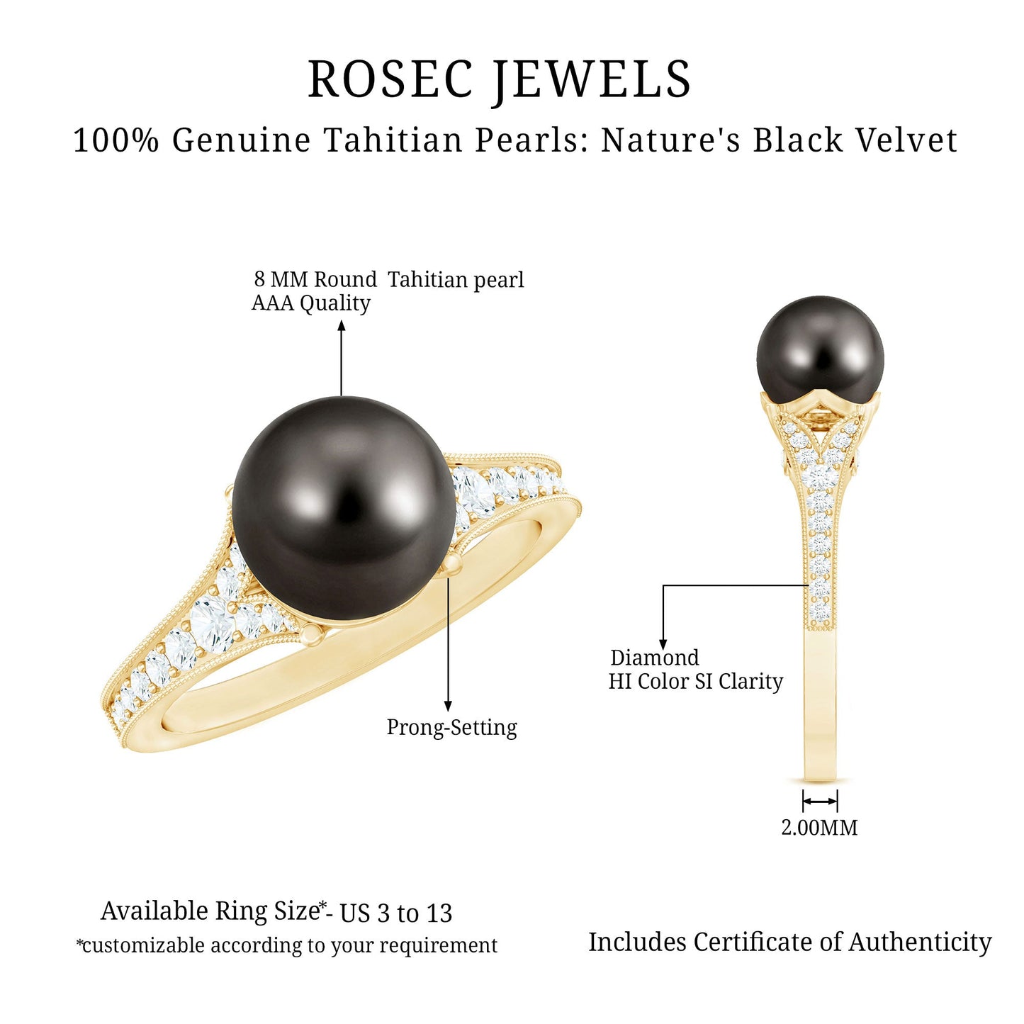 7.5 Carat Tahitian Black Pearl Cathedral Engagement Ring with Diamonds