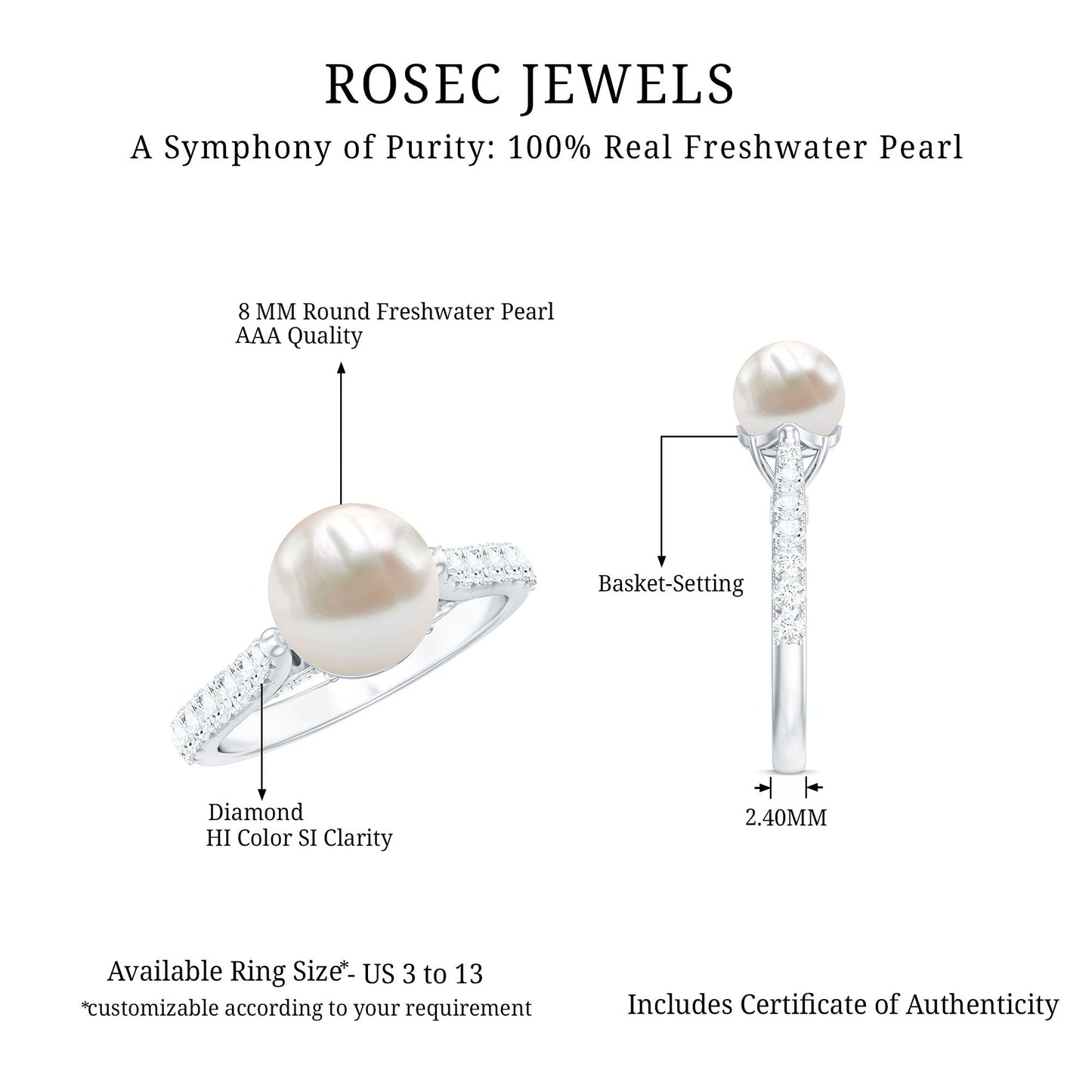Cultured 7.4 Carat Freshwater Pearl Engagement Ring with Diamond