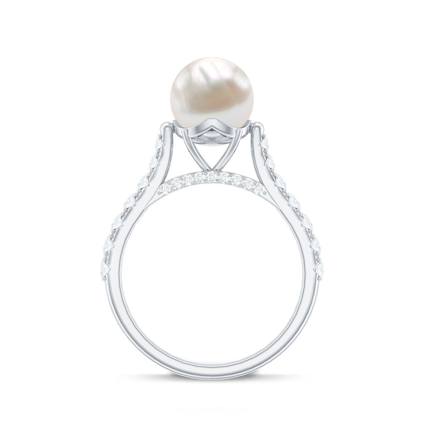Cultured 7.4 Carat Freshwater Pearl Engagement Ring with Diamond
