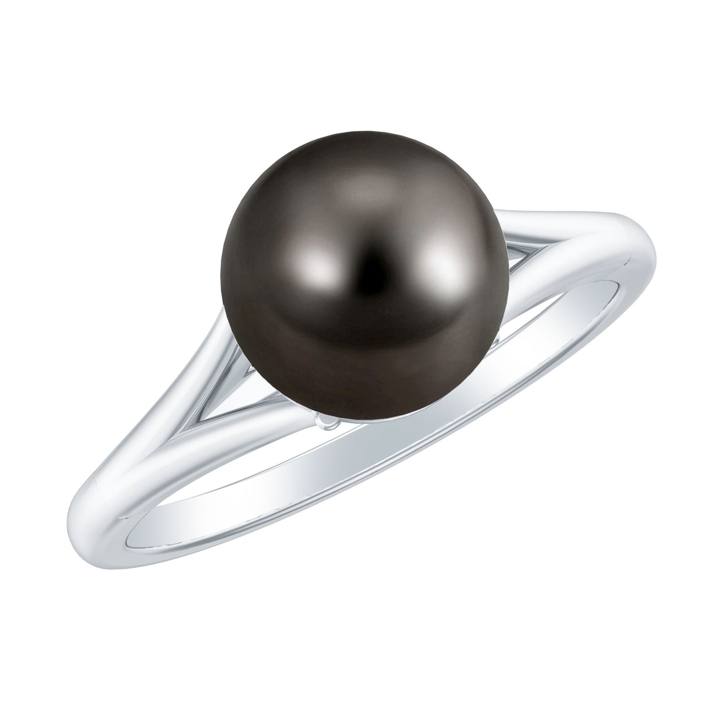 7.5 Carat Genuine Tahitian Black Pearl Cathedral Engagement Ring with Split Shank