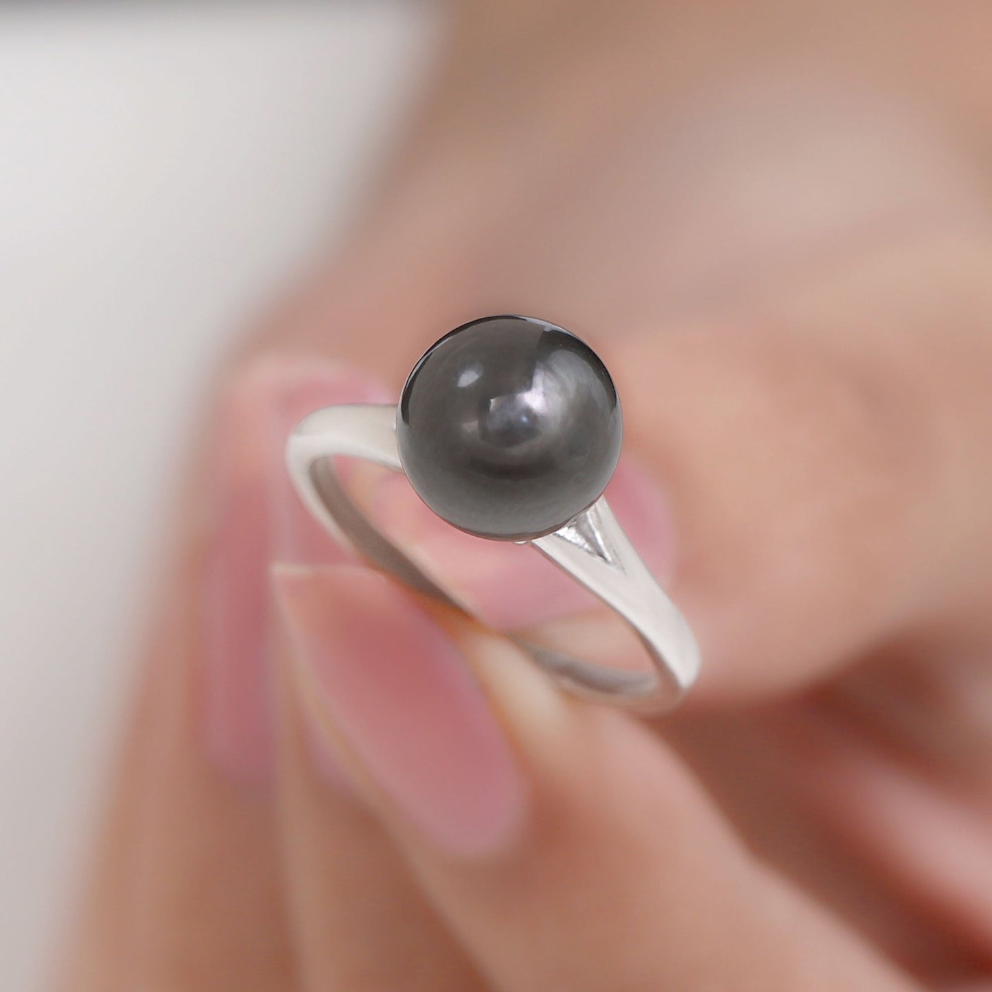 7.5 Carat Genuine Tahitian Black Pearl Cathedral Engagement Ring with Split Shank