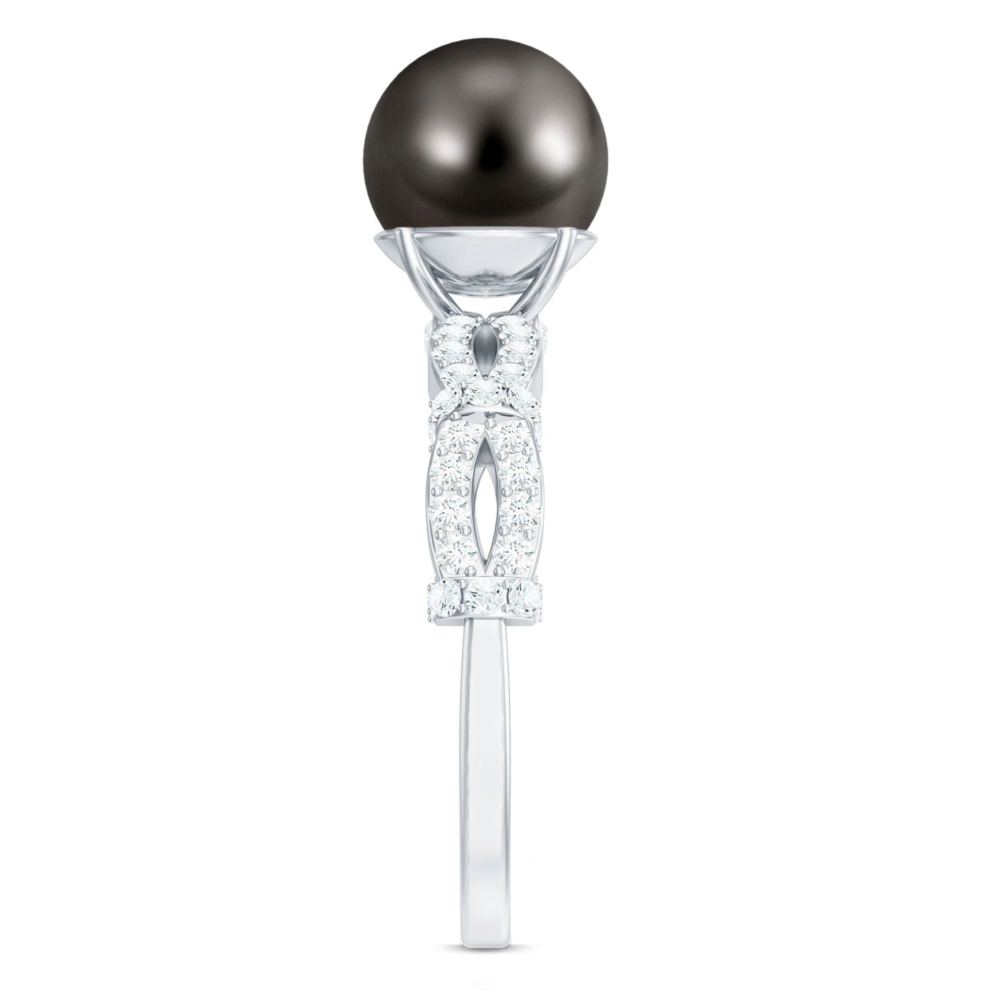 7.5 Carat Genuine Black Pearl and Diamond Engagement Ring