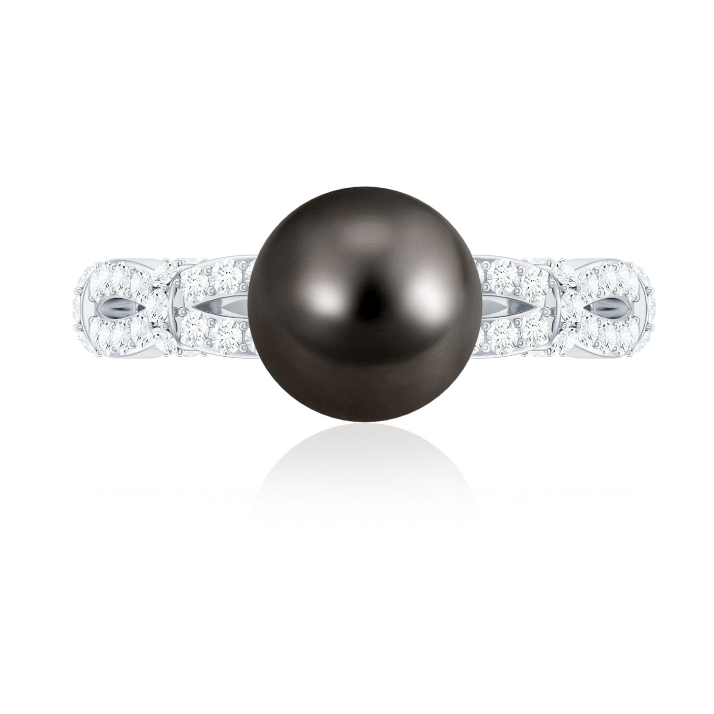 7.5 Carat Genuine Black Pearl and Diamond Engagement Ring