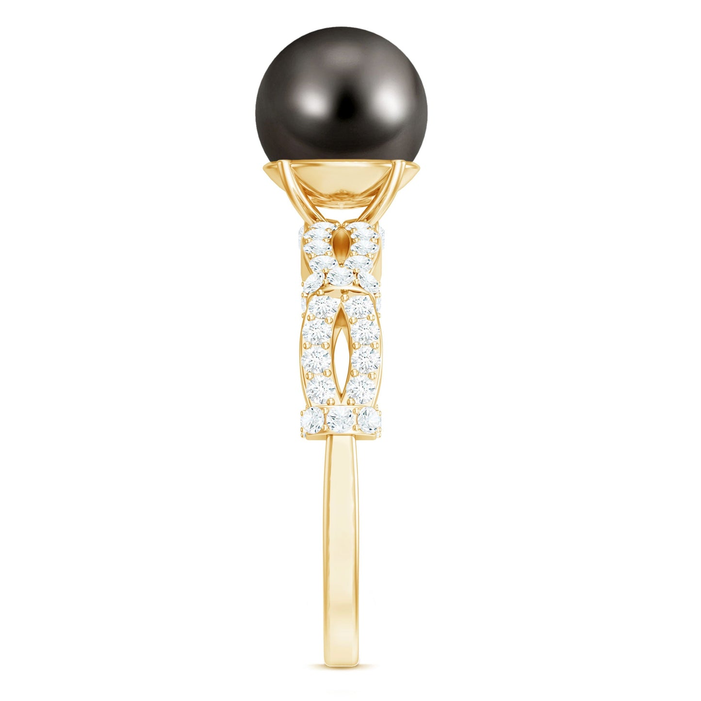 7.5 Carat Genuine Black Pearl and Diamond Engagement Ring