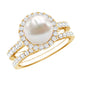Round Freshwater Pearl and Moissanite Halo Wedding Ring Set