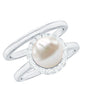 Real 7.4 Carat Freshwater Pearl Diamond Wedding Bridal Ring Set for Women