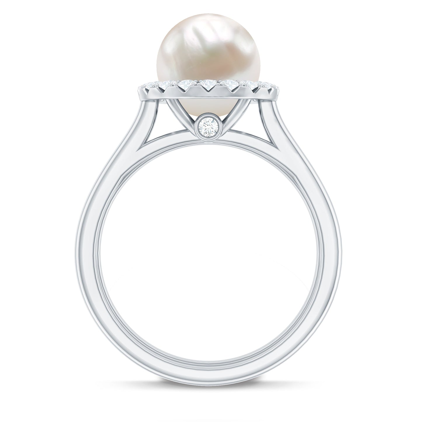 Real 7.4 Carat Freshwater Pearl Diamond Wedding Bridal Ring Set for Women