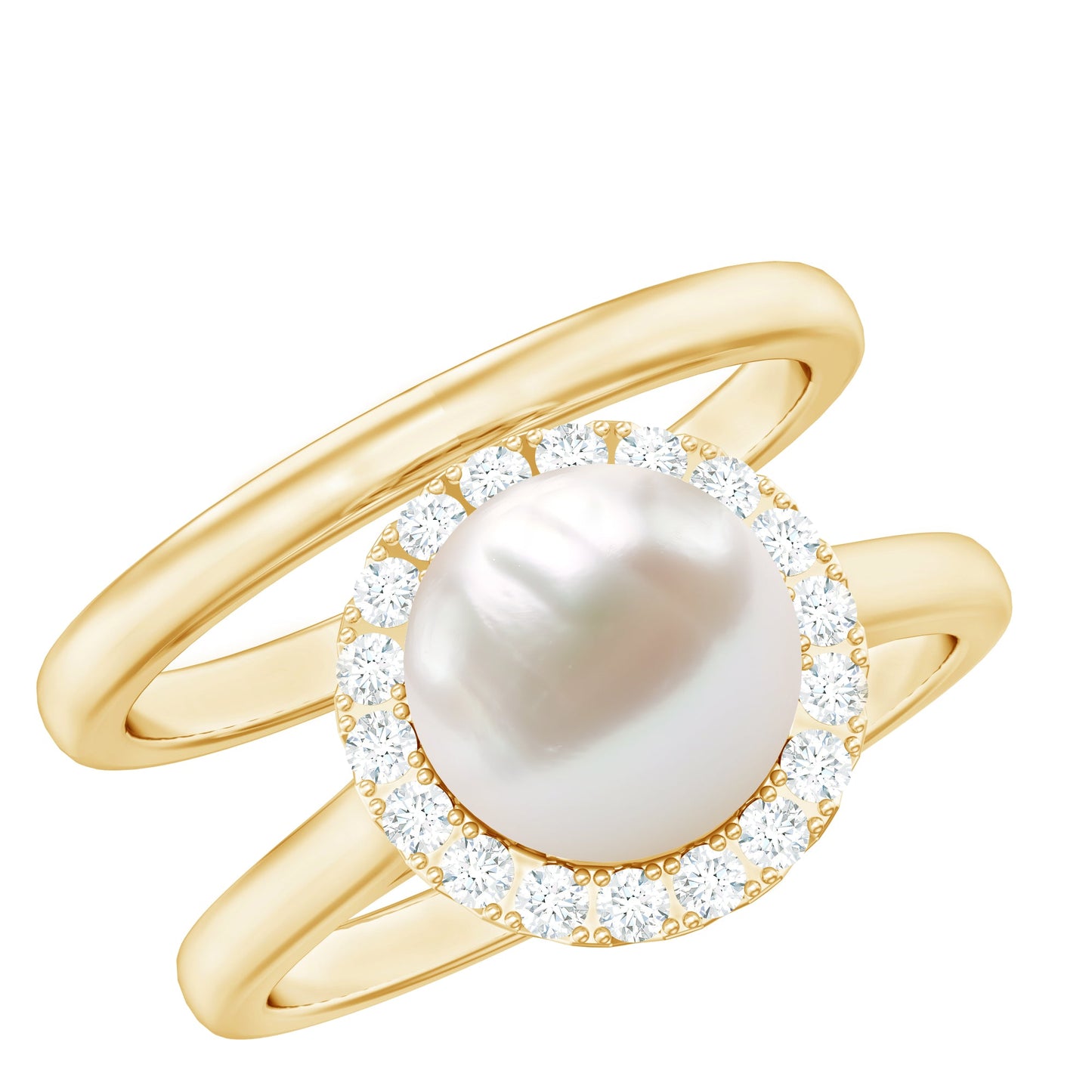 Real 7.4 Carat Freshwater Pearl Diamond Wedding Bridal Ring Set for Women