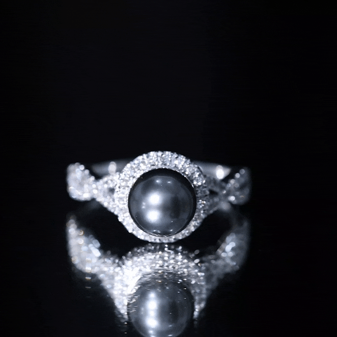 Real Tahitian Pearl and Diamond Crossover Engagement Ring