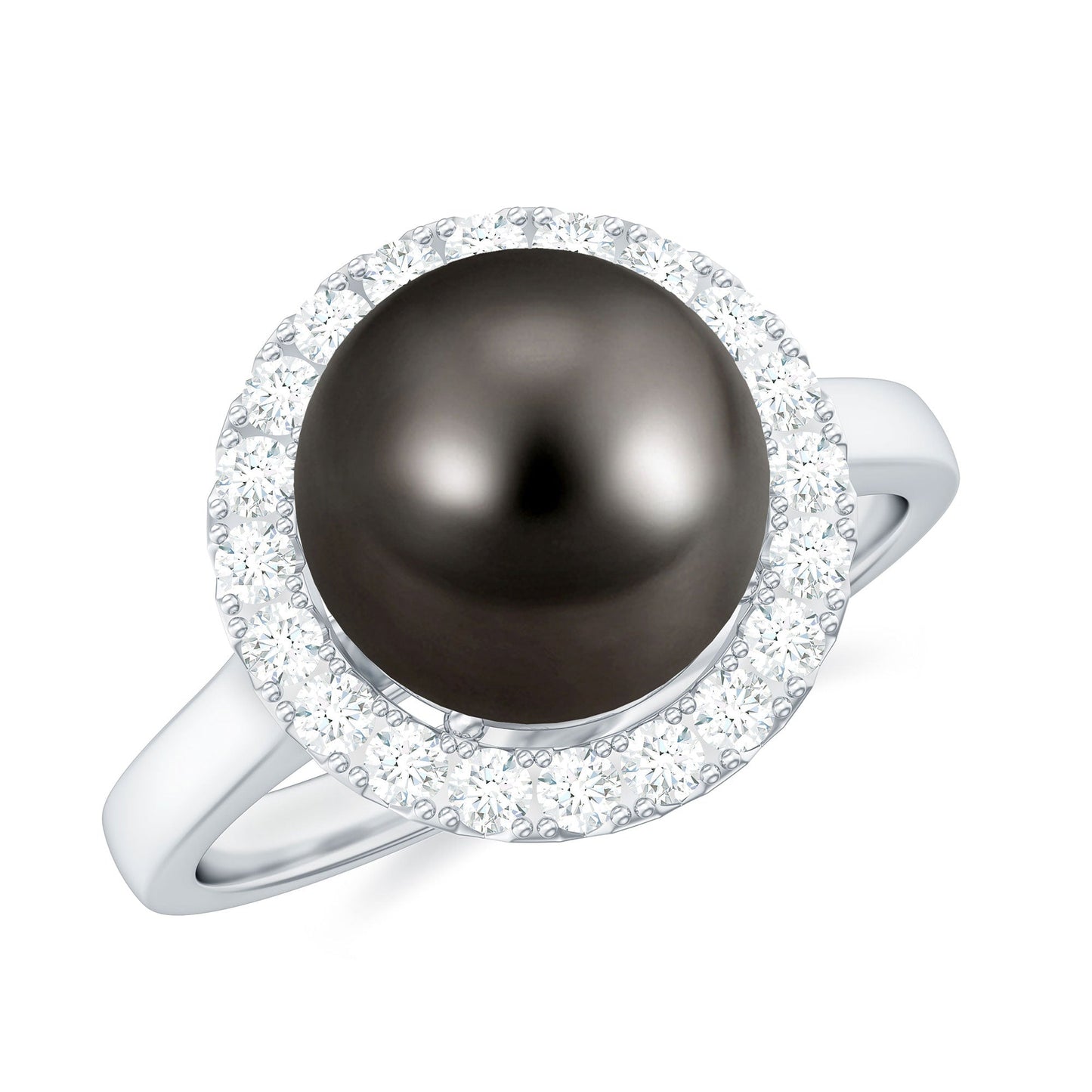 Genuine Tahitian Black Pearl and Diamond Engagement Ring