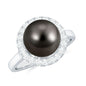 Genuine Tahitian Black Pearl and Diamond Engagement Ring