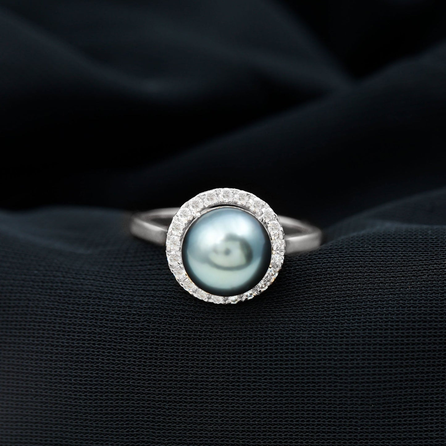 Genuine Tahitian Black Pearl and Diamond Engagement Ring