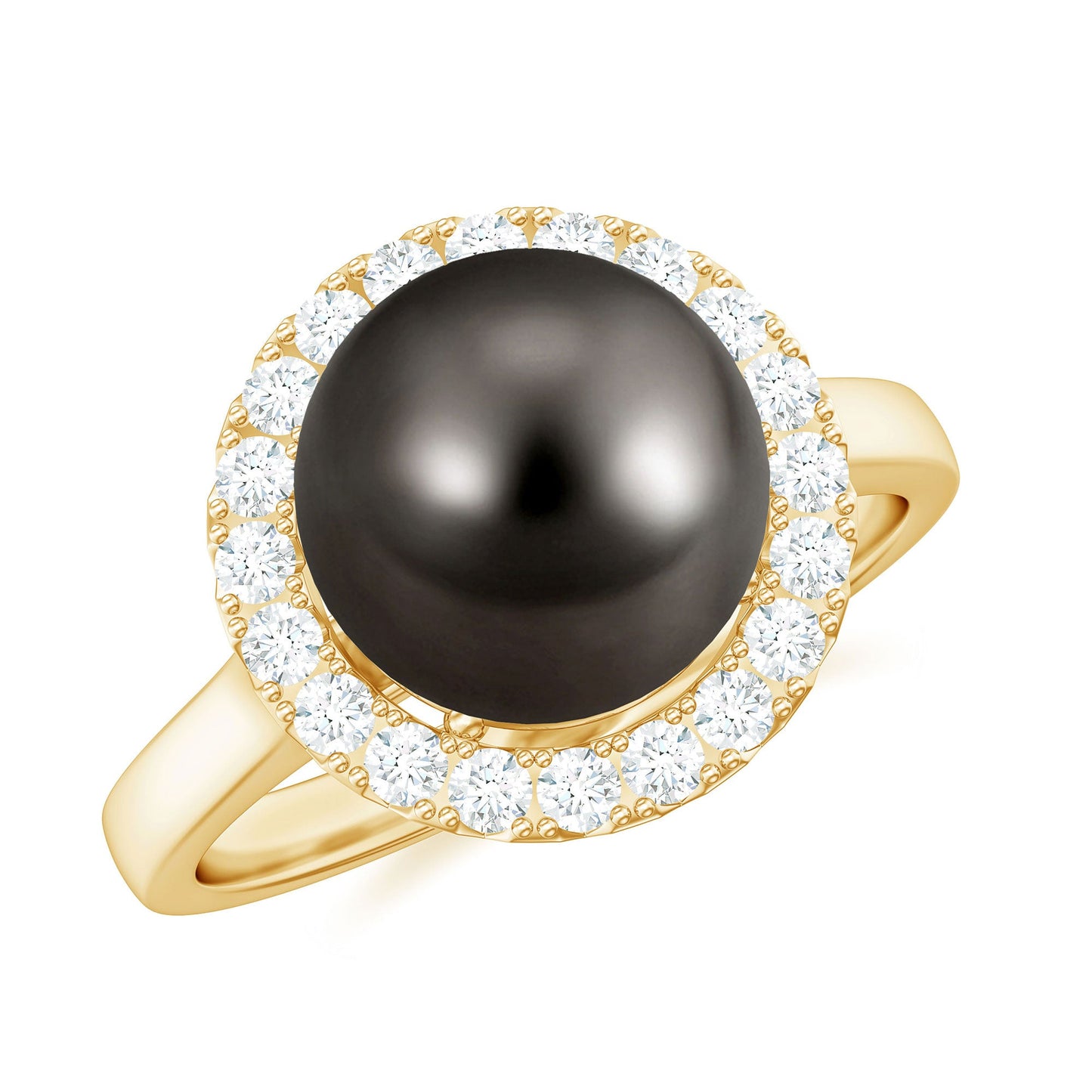 Genuine Tahitian Black Pearl and Diamond Engagement Ring