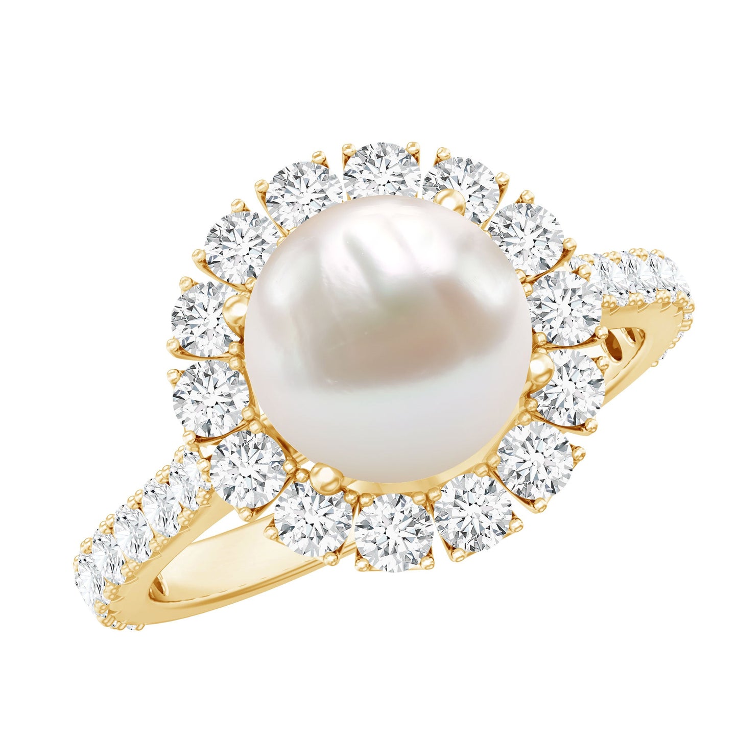 Genuine 7.4 Carat Freshwater Pearl Engagement Ring with Moissanite Halo