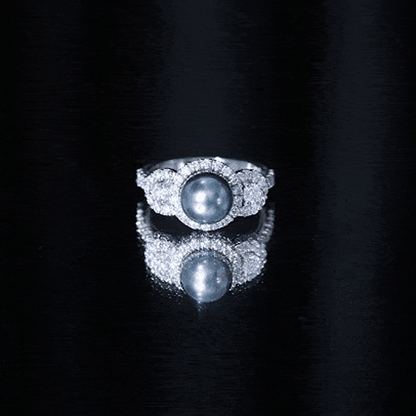 7.5 Carat Round Black Pearl Engagement Ring with Moissanite Accent