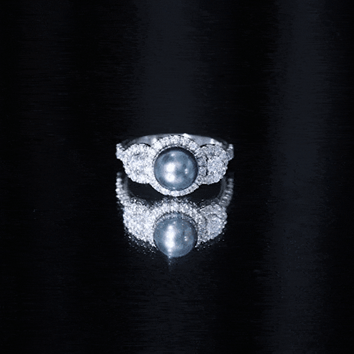 7.5 Carat Round Black Pearl Engagement Ring with Moissanite Accent