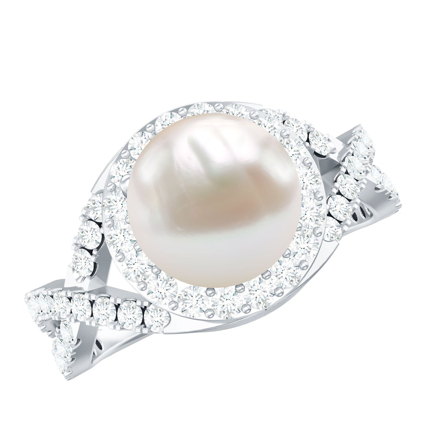 7.4 Carat Freshwater Pearl Engagement Ring with Moissanite Crossover Shank