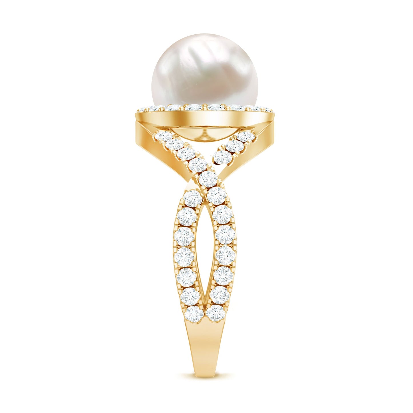 7.4 Carat Freshwater Pearl Engagement Ring with Moissanite Crossover Shank