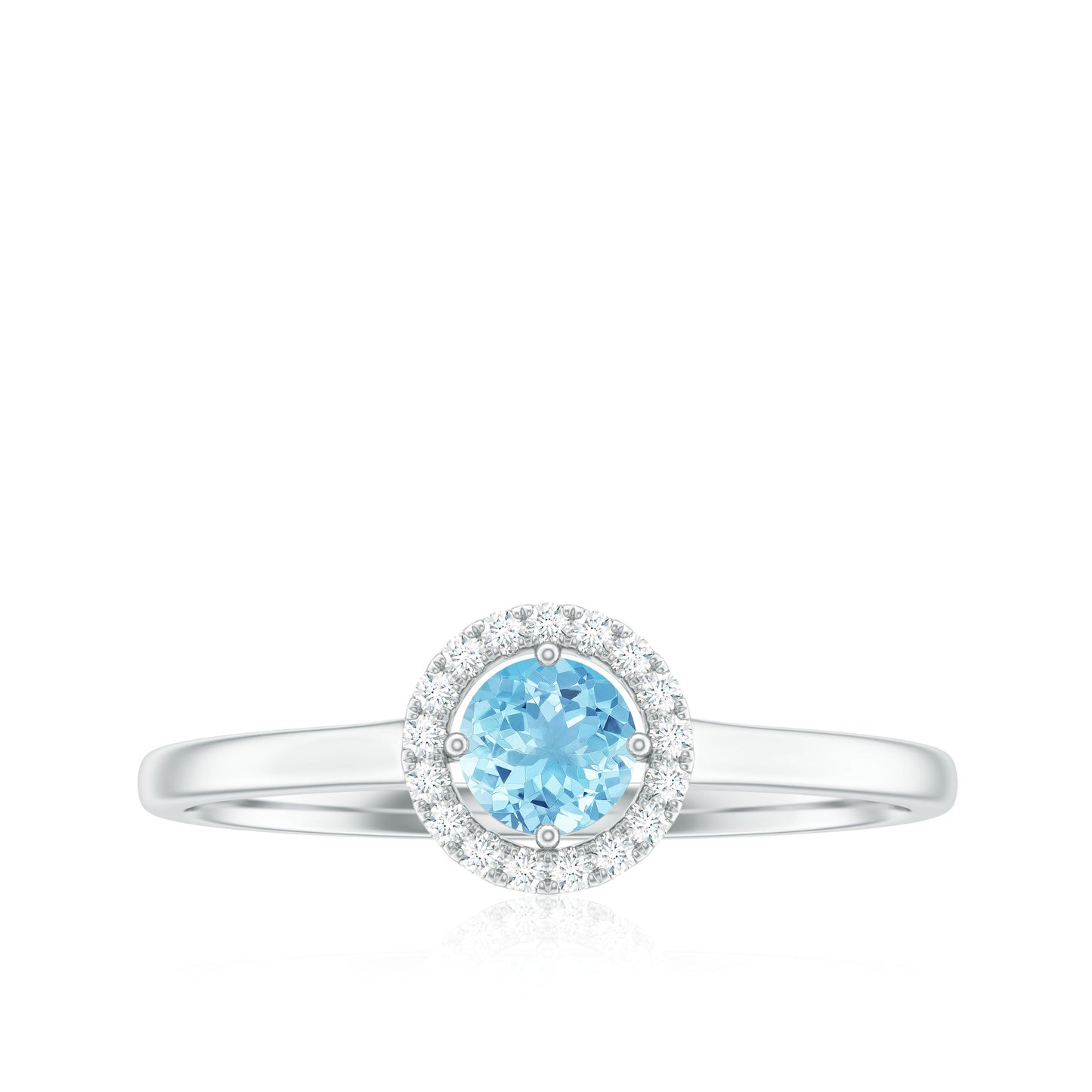Genuine Aquamarine Promise Ring with Diamond Halo